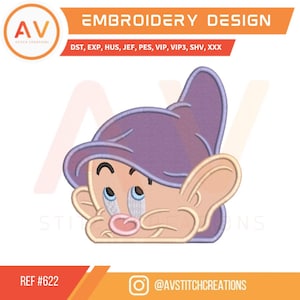 Dopey Dwarfs Peeker – Applique Embroidery Design – Machine Embroidery File (4x4, 5x7, 8x8 hoops)