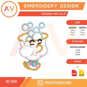 Chip – Beauty & Beast Applique Embroidery Design – Machine Embroidery