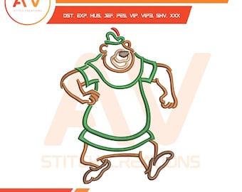 Big Bear Forest Outlaw Faithful Friend Archer Hero Machine Embroidery Design, PES JEF DST 4x4 5x7 8x8 Hoop Sizes