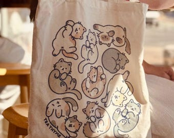 Bolso de lona con diseño de gatos acogedores, 33 x 38 cm, regalo para amantes de los gatos, bolso de lona para amantes de los gatos, bolso con diseño de gato adorable.