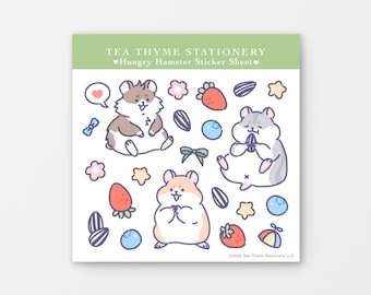 Hungry Hamster Mini Sticker Sheet 3.75" x 3.75" Waterproof Vinyl Stickers, Cute Animal Sticker, Stickers for Journal