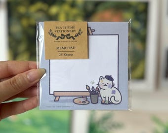 Artist Cat Memo Pad 25 sheets 3.5" x 3.5", School Supplies, Cute Stationery, Cute Notepad