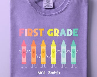 Grade Teacher Shirt, Personalized Teacher Gift, Back To School Shirt, Cute Crayon Tee, First Day of School Tee, Gift for Any Grade Teacher