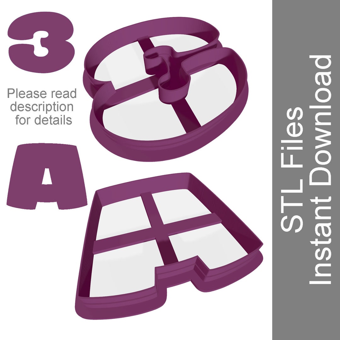 Alphabet numbers cookie cutter stl files instant download stl cookie