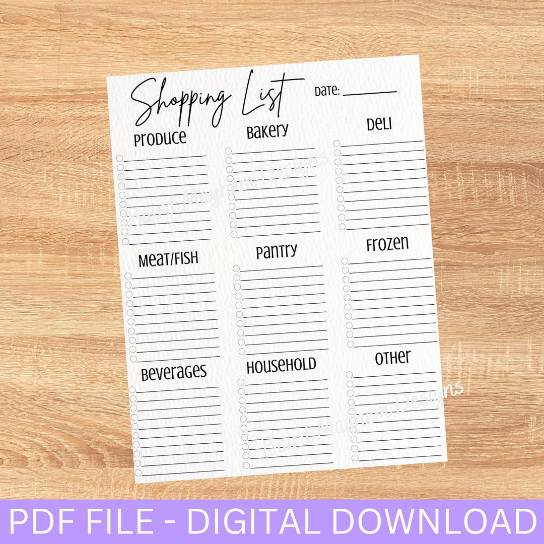 Shopping List Pdf, Grocery List Pdf, Organization Pdf, Printable List ...