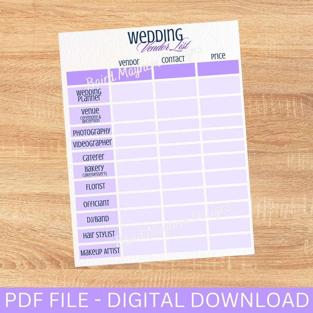 Wedding Vendor Notes.pdf Wedding Vendor List Pdf, Wedding to Do List, Wedding Planning Pdf ...