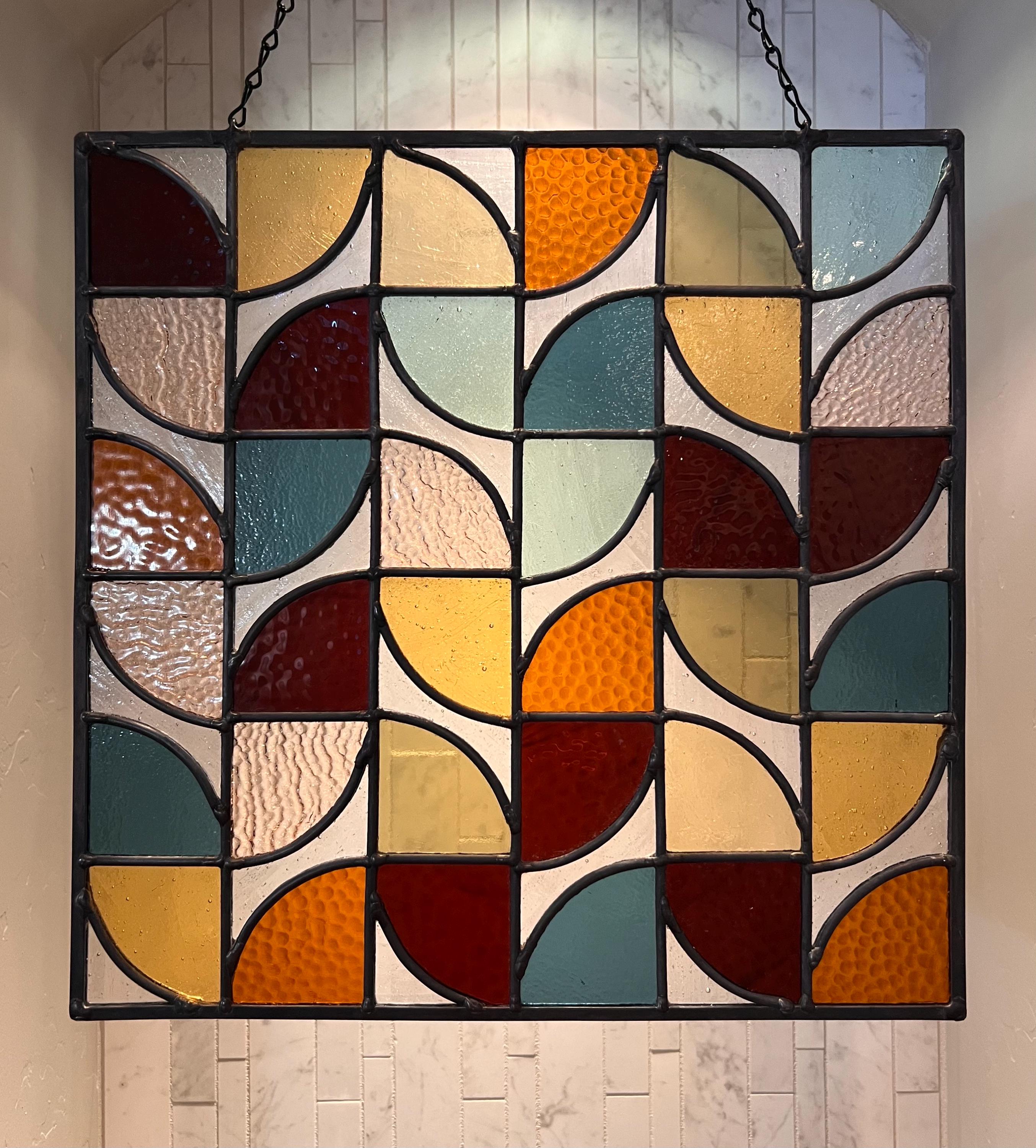 Bauhaus Inspired MCM Stained Glass Panel 15” - Etsy