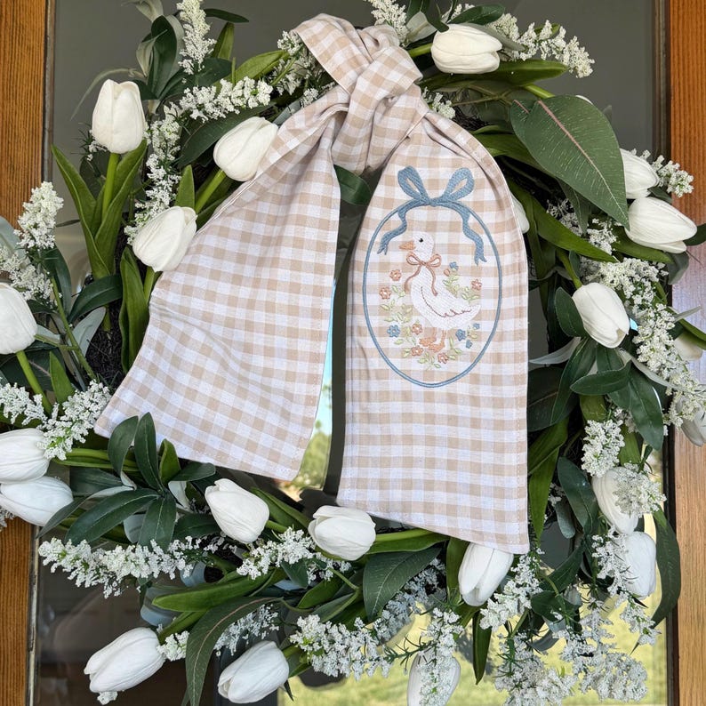 Wreath Sash | Interchangeable Door Wreath Sash | Seasonal Wreath Decor | Personalized Wreath Sash | Goose Bow Sash