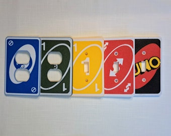 UNO themed light switch cover, game card outlet cover, game room wall plate decor, 3d printed with multiple color and card type options