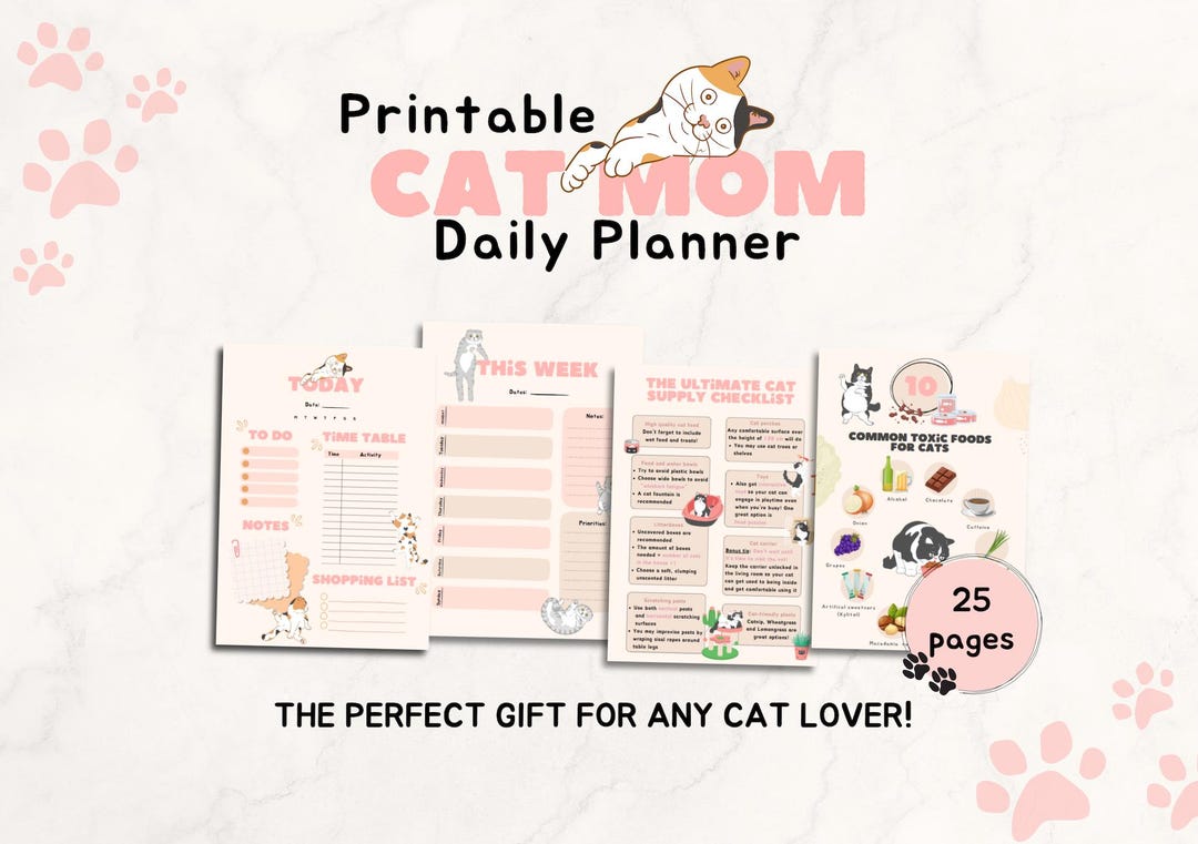 Printable Cat Mom Daily Planner - Colorful Full Planner, A5 & A4 ...