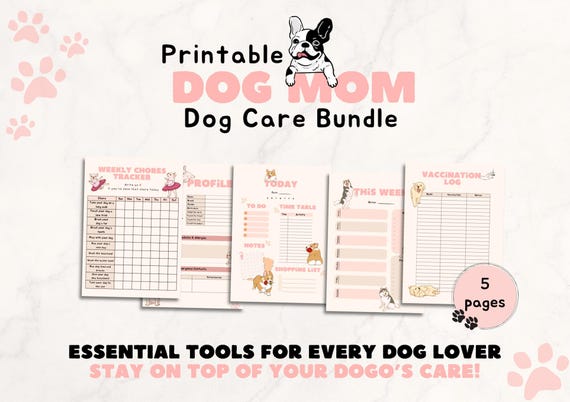 Printable Dog Care Planner Bundle - Colorful Design, A5 & A4, Sunday Start, Digital Download for Dog Parents