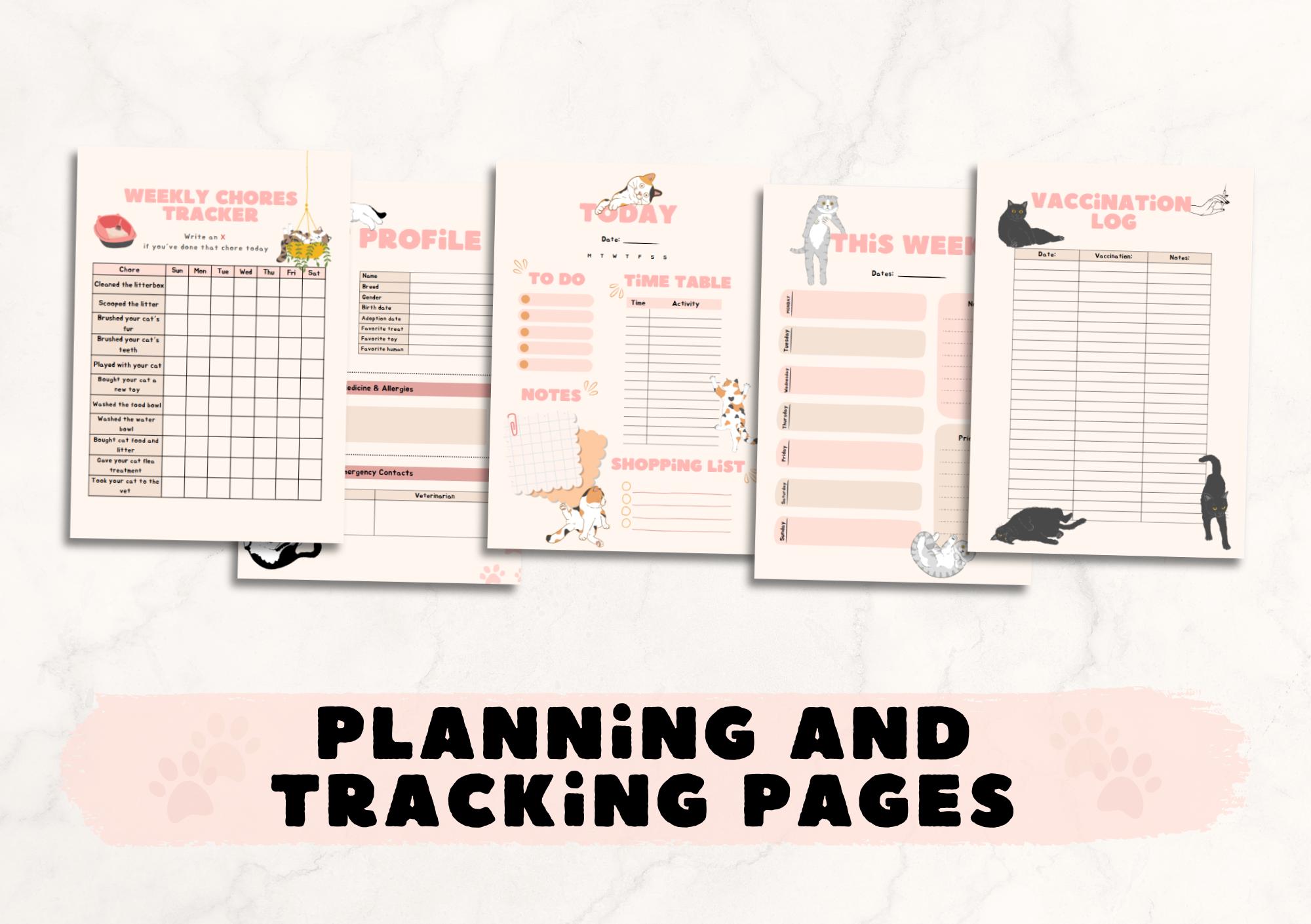 Printable Cat Mom Cat Care Planner Bundle - Colorful Design, A5 & A4 ...