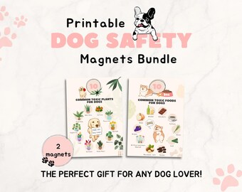 Bundel met veiligheidsmagneten voor honden - gidsen giftige planten en voedingsmiddelen, kleurrijk ontwerp, A5 en A6, afdrukbare digitale download
