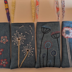 pochette bandoulière pour téléphone portable en jean brodé à la main