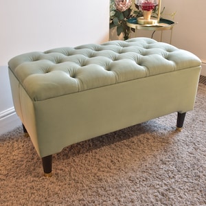 Pale Green Upholstered Ottoman Bench - Seating with Hidden Storage - Brand New Hand Made