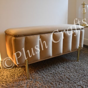 Brand New Mink Plush Velvet Ottoman Panel Storage Box, Made to Order | Ottoman Bench | Plain Lid Footstool | Chesterfield | Handmade.
