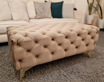 Handmade Luxury Tufted Velvet Ottoman Footstool – Custom Size & Colour, Deep Cushioned Bench, Plush Velvet, Sturdy Design.