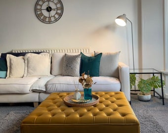 Brand New Mustard Plush Velvet Footstool/Coffee Table, Made to Order
