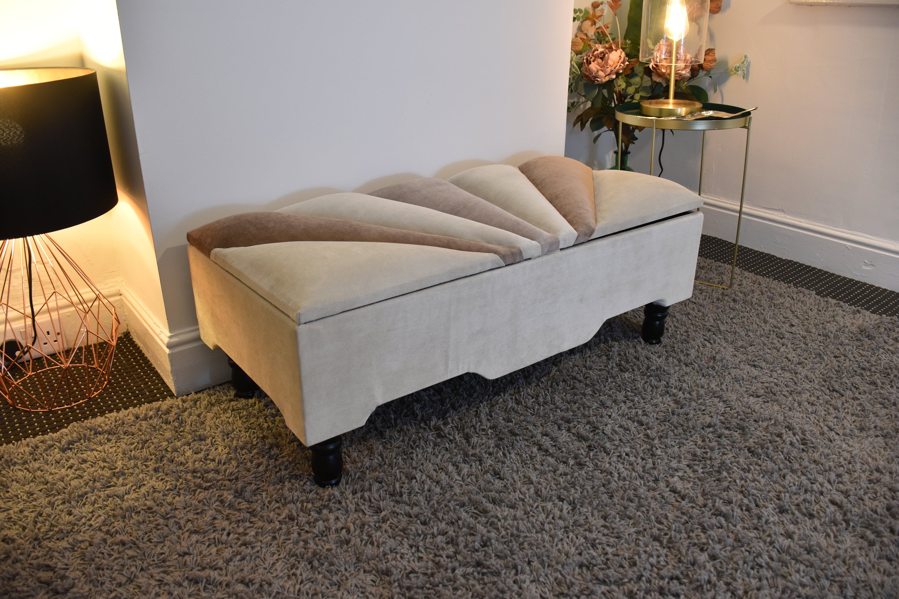 Handcrafted Custom Upholstered Storage Bench With Unique Sunburst ...