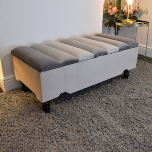 Brand New Custom Three-Tone Velvet Storage Bench with Customizable Legs – Exclusive Design, Made to Order