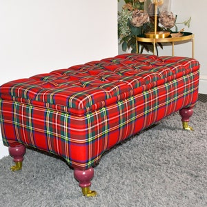 Handmade Royal Stewart Ottoman with Storage - Vicous Fabric, Handcrafted, Multi-Functional Footstool Bench - Brand New.