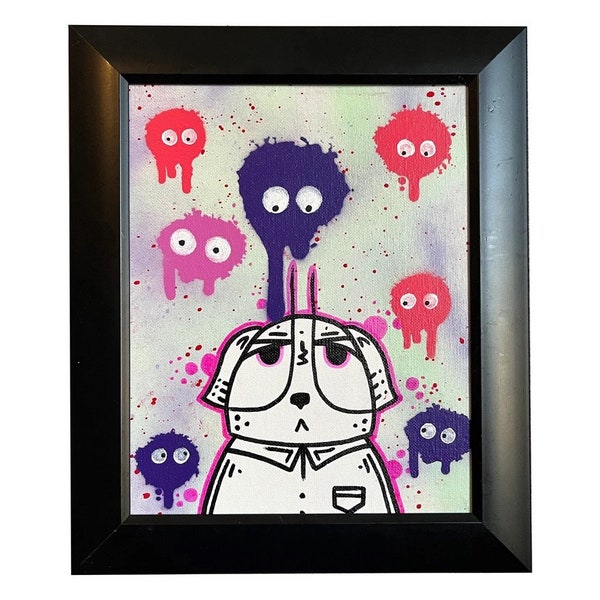 Dio tha Dog x DAVe TOO collab painting mixed media on canvas board framed graffiti street art spray paint