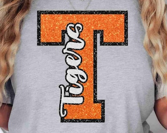 Tigers Digital Download Orange Glitter Tigers Png Typography Png Custom School Mascot Png Paw Print Png School Spirit Png Game Day Png