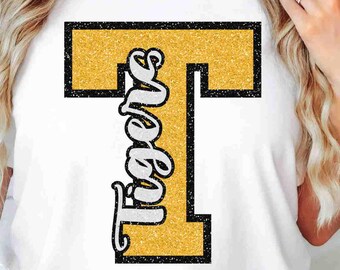 Tigers Digital Download Yellow Glitter Tigers Png Typography Png Custom School Mascot Png Paw Print Png School Spirit Png Game Day Png