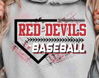 Red Devils Digital Download Baseball Png Red Devils Png Custom School Mascot Png Mascot Png School Devil Png School Spirit Baseball dtf