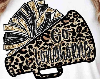 Longhorns Cheer Digital Download Longhorns Cheer Png Gold Longhorns Png Custom Mascot Png School Cheerleader Png Cheer Megaphone Leopard