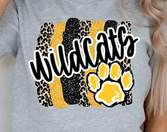 Wildcats Digital Download Yellow Black Wildcats Png Leopard Print Paw Print Png Custom School Mascot Png School Spirit Png Wildcat Digital