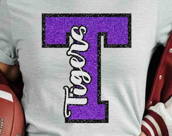 Tigers Digital Download Purple Glitter Tigers Png Typography Png Custom School Mascot Png Paw Print Png School Spirit Png Game Day Png