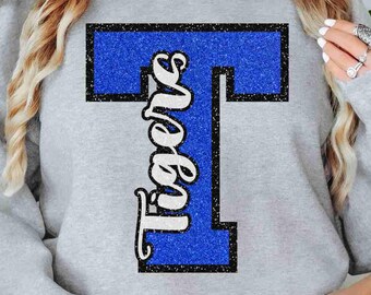 Tigers Digital Download Blue Glitter Tigers Png Typography Png Custom School Mascot Png Paw Print Png School Spirit Png Game Day Png