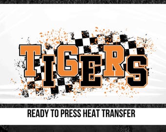 Tigers dtf transfer Mascot ready to press transfer School ready for press transfer Checkered dtf transfer Retro Mascot heat press transfer