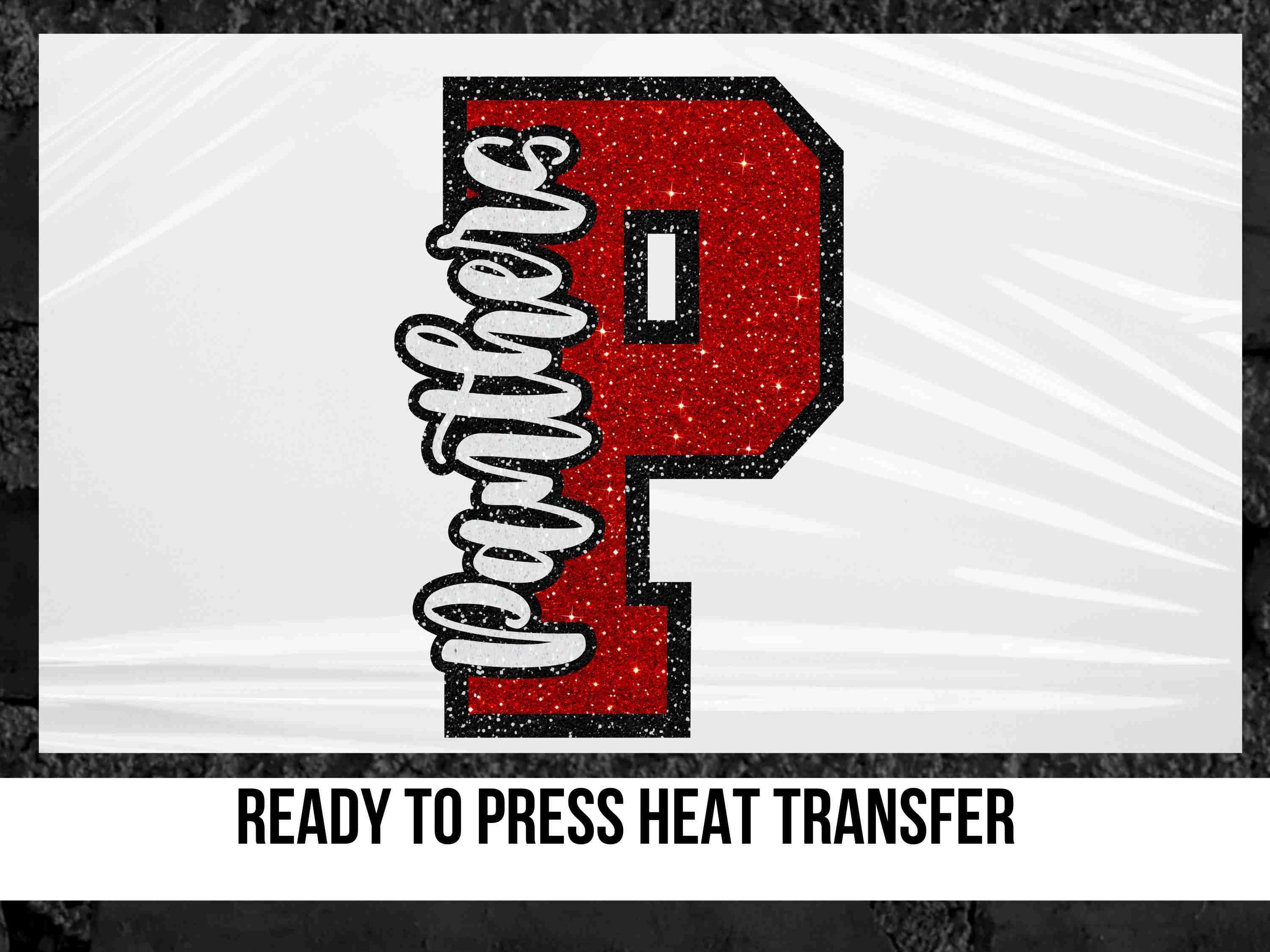 Panthers dtf transfer Mascot ready to press School Spirit dtf transfer school heat transfer sports faux glitter dtf print screenprint heat