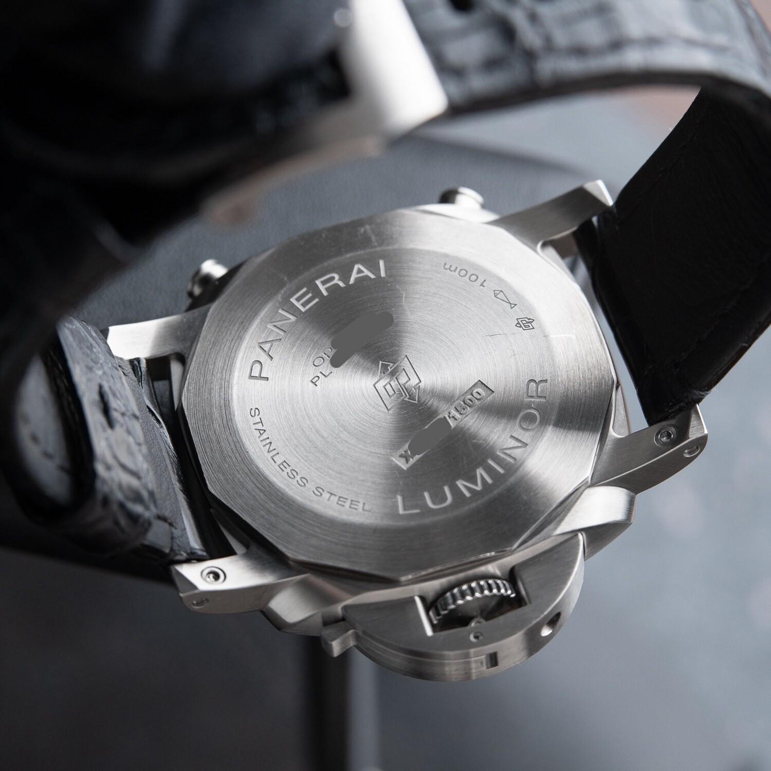 Panerai Luminor Chronograph Automatic White Dial Black Leather Steel