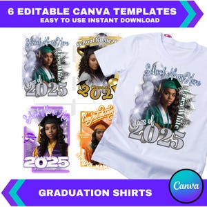 T-shirt de remise des diplômes 2025 en toile modifiable | Design bootleg modifiable pour les diplômés | T-shirt de la promotion 2025 à télécharger | Lot de chemises de fin d&#39;études