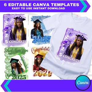 T-shirt de fin d&#39;études senior 2025 à télécharger | Modèle de bootleg modifiable sur toile | T-shirt DIY pour diplômés | Pack numérique instantané