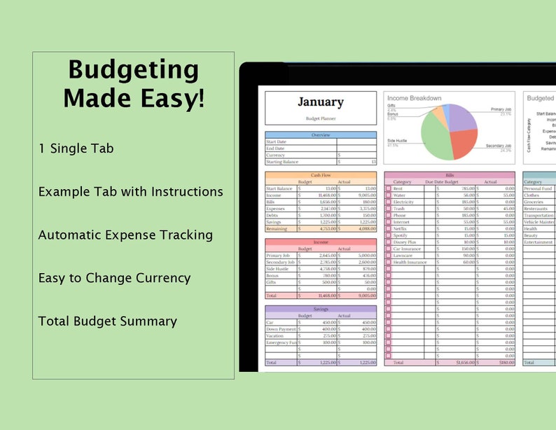Simple Budget Template - Etsy