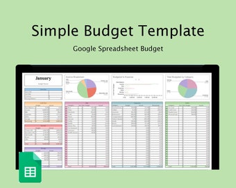 Könnte beinhalten: Ein Screenshot einer Google Spreadsheet-Budgetvorlage für Januar. Die Tabelle enthält Abschnitte für Einnahmen, Ausgaben und eine Aufschlüsselung der Ausgaben nach Kategorien. Die Tabelle enthält auch Diagramme, die die Daten visualisieren.