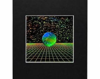 3D Earth Grid Hologram Art (MATTED): Embossed Collectible, Christmas Hologram Lovers, Quality Holographic Arts