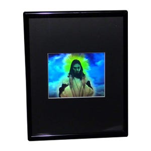 FRAMED 3D Jesus Small Hologram Picture, Collectible Embossed Type Animated Stereogram, 3D Vintage Jesus Lovers, High-Quality Holographic Art