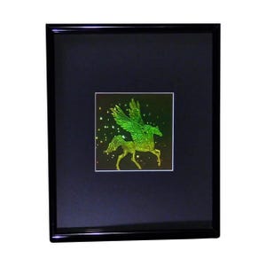 PEGASUS With STARS TRUE 3D Hologram Picture (Framed), Photopolymer Type Film Hologram, 1980s 3D Pegasus Lovers, High-Quality Holographic Art
