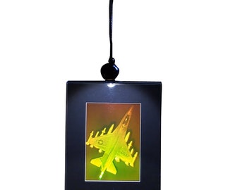 SUPPORTO DA TAVOLO ILLUMINATO F-16 Fighter Jet Immagine ologramma 3D a 2 canali, Pellicola tipo fotopolimero da collezione, Vintage, Arte olografica di alta qualità