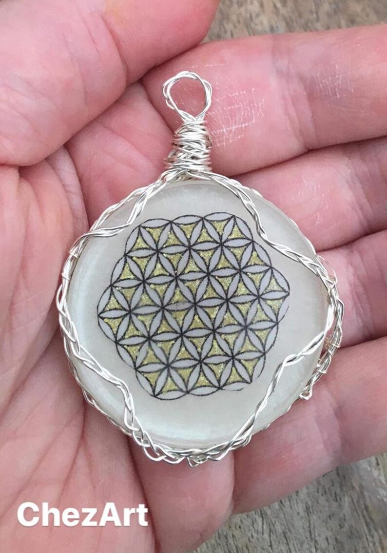 Mystical Wire Wrapped Flower Of Life Resin Pendant - Sacred Geometry Pendants Australia Mystical Wire Wrapped Flower Of Life Resin Pendant - Sacred Geometry Pendants Australia