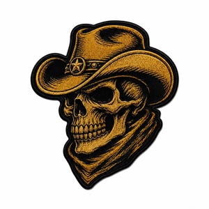 Large Cowboy Skull Backpatch Embroidered Biker Patch 10 Inch