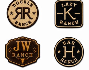 Parche de rancho personalizado bordado, insignia de monograma western, emblema con nombre personalizado