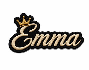 Personalized Crown Name Patch, Custom Embroidered Name Badge, Script Iron On Patch, Sew On Name Label
