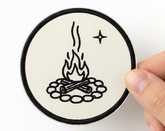 Minimalist Nature Patch Set: Mountain Night Sky & Campfire  Embroidered Patches