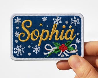 Personalized  Name Patch | Custom Embroidered Christmas Iron-On | Snowflake Winter Holiday Applique Gift